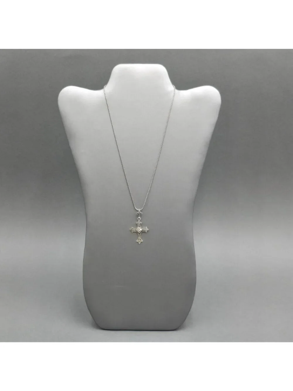 Vintage Sterling Silver Marcasite Cross Pendant Necklace Statement Gothic Style - Picture 2 of 12